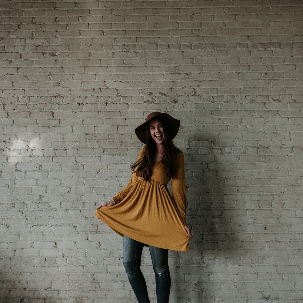 ASOS Mustard Yellow Peasant Sleeve Tunic Dress